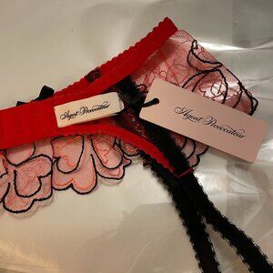 AGENT PROVOCATEUR Maysie Garter Suspender Belt in Red Heart Embroidered Tulle